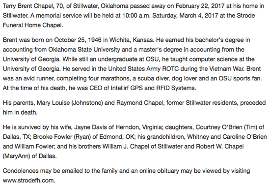 Terry Brent Chapel Obituary